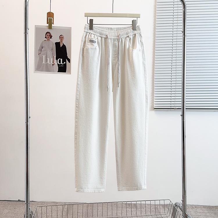 

Versatile Embroidered Drawstring Dad Jeans for Plus Size Women 8XL (230-260 jin)