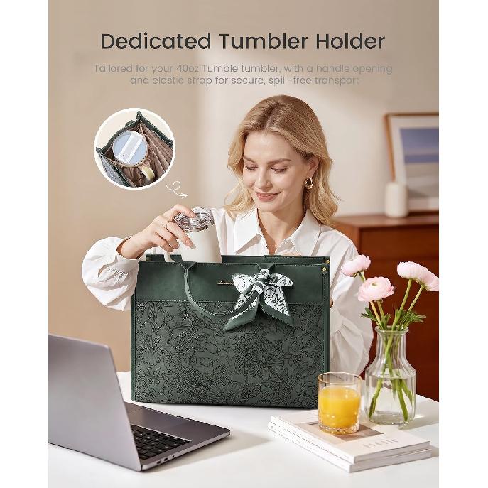 LOVEVOOK Torba Tote na Laptop dla Kobiet, Vintage Torba Biznesowa z Dużym Uchwytem na Kubek | Wodoodporna Torba na Komputer Biznesowy, Torba Ręczna dla Nauczyciela, Teczka, Biuro