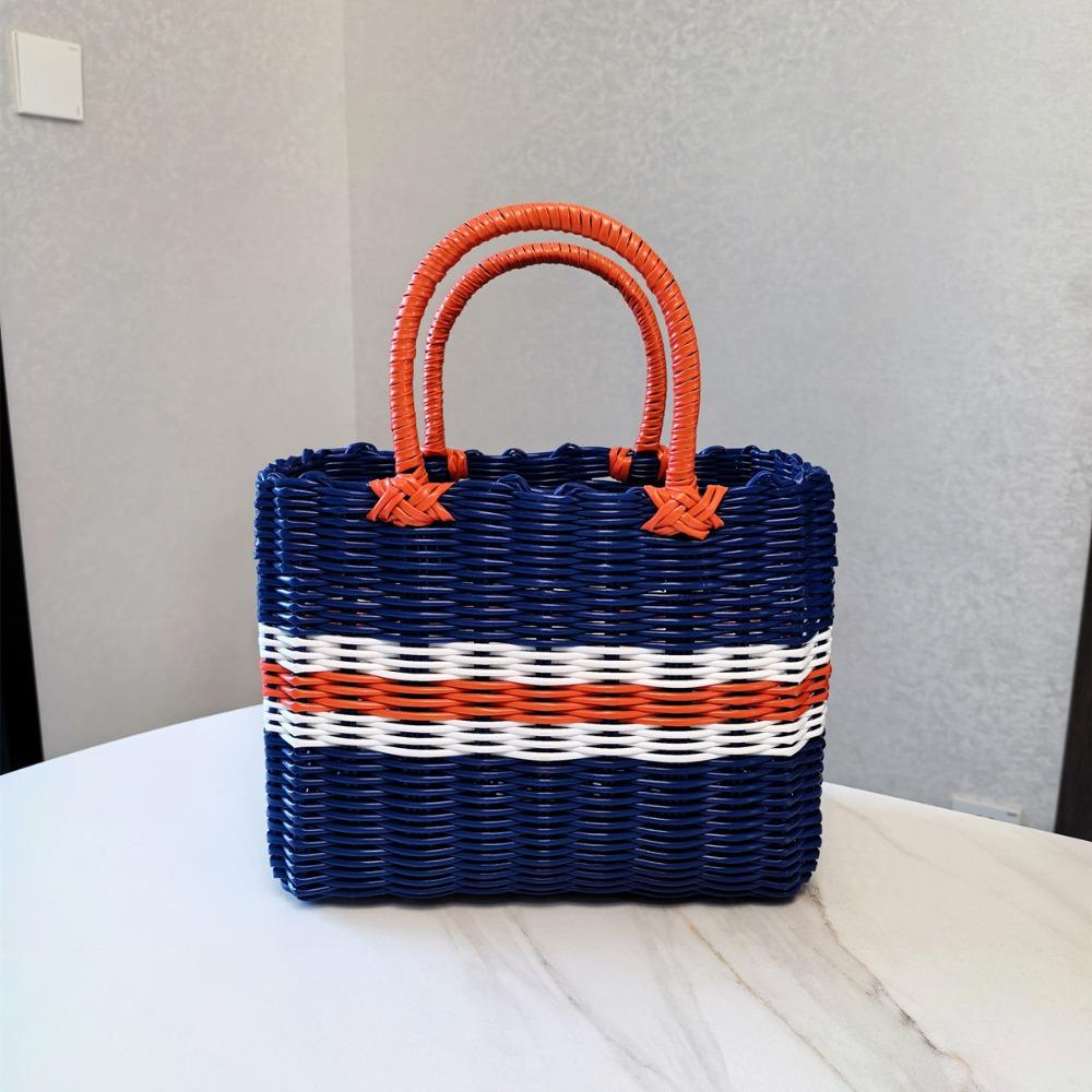 New Imitation Rattan Storage Basket Square Plastic Hanging Baskets Hand-woven with Handle Woven Handbag Flower