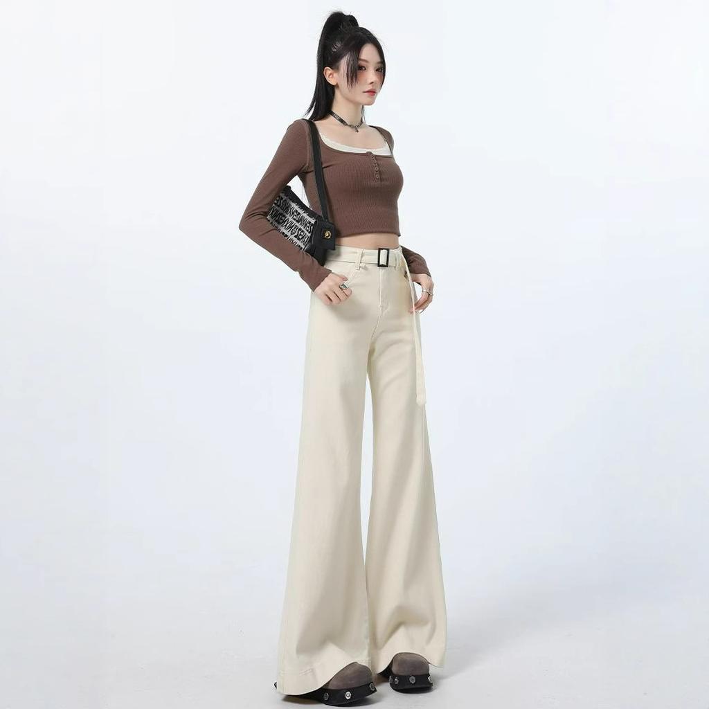 Comfortable High Waisted Wide Legged Jeans Women's Years Large Yard Designed Sense Loose Slim Stretch Dragged Pants Jeans for Women Long Denim Pants