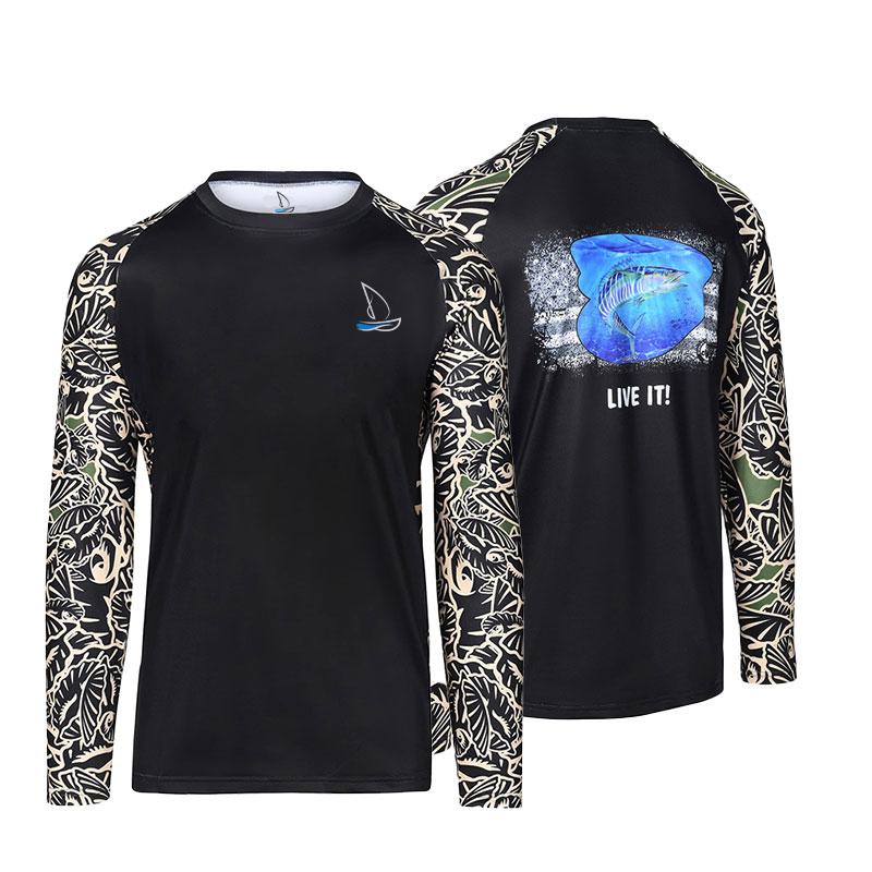 

Мужская футболка с длинным рукавом для рыбалки - дышащая, с защитой от ультрафиолета, спортивная футболка с круглым вырезом, беговая футболка с защитой от солнца 6XL