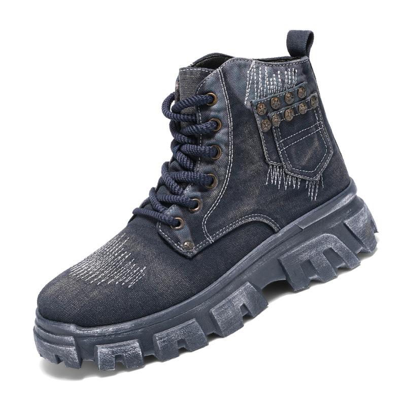 Denim Surface Breathable High-Top Men'S Boots Retro Thick-Soled Heightening Outdoor Sports Martin Boots