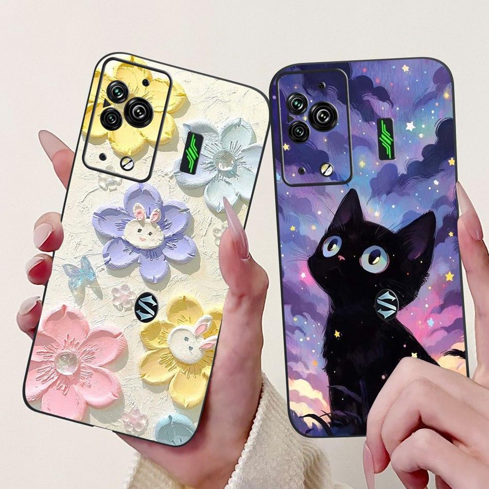 Per Xiaomi Black Shark 5 Pro Shark5 Custodia per Telefono Black Shark 5 5Pro Elegante Floreale Gatto Dipinto Morbido Silicone TPU Custodie