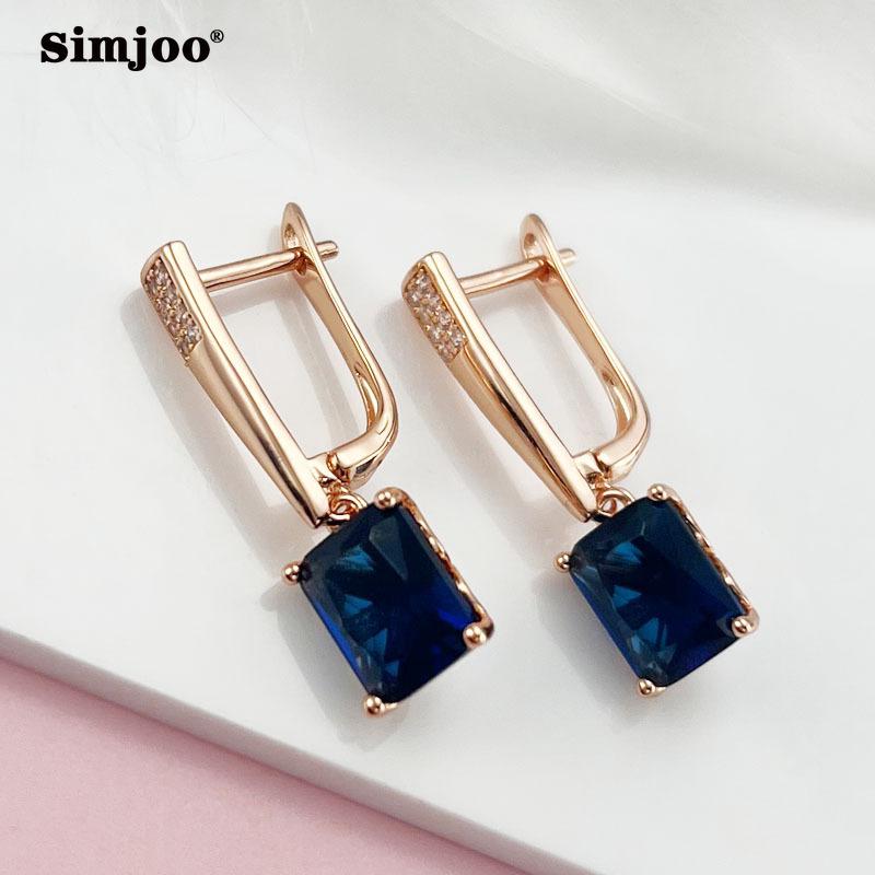 SIMJOO Stylish Wide-sided Blue Zircon Earrings with Diamond Stud Earrings