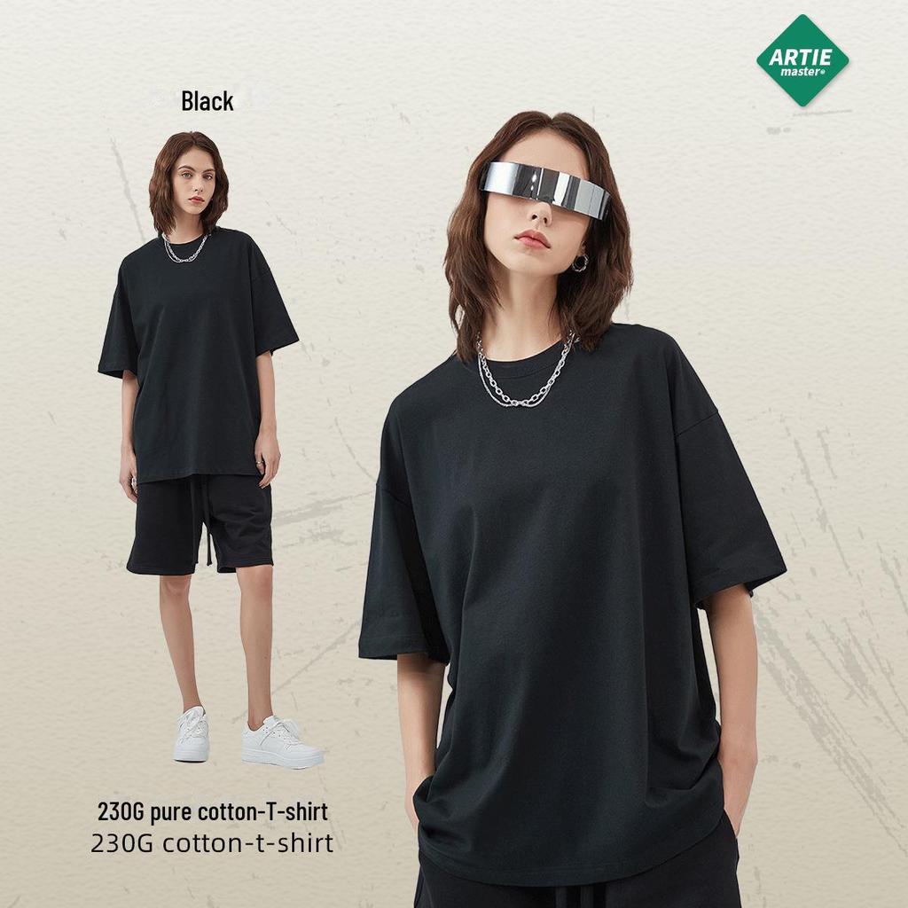 ARTIE Übergröße Herren T-Shirt, 230 g Doppelgarn-Baumwolle, einfarbig, lockeres Design