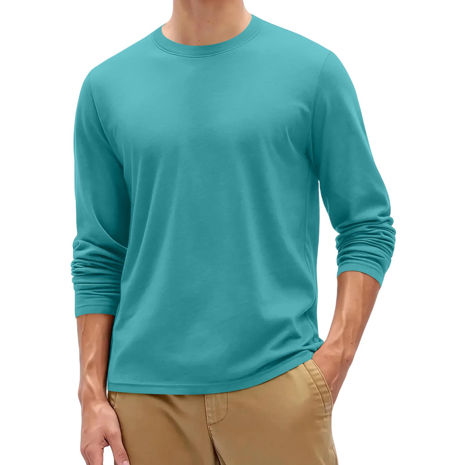 Men s Basic Round Neck Long Sleeve Bottoming Shirt Top XXL тёмно-синий