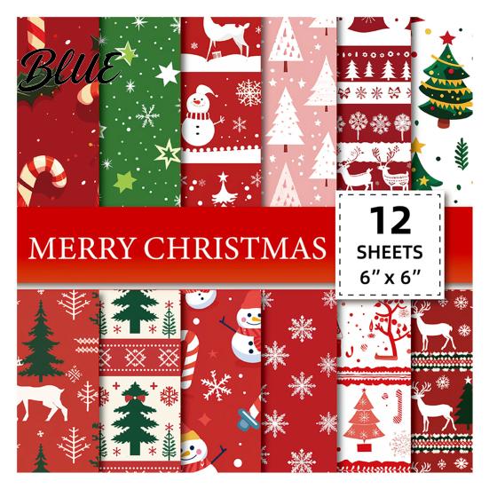 Handmade Greeting Card Supplies 12 Sheet Christmas Scrapbook Paper Winter Holiday Craft 5.9 x Inch Tree Snowflake Paper Snowman Decorative Cardstock