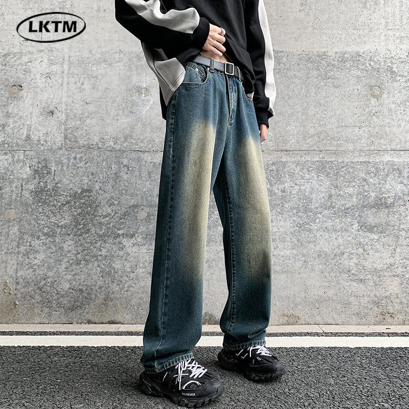 

LKTM Men s Autumn/Winter American Retro Green Jeans: Trendy Street Style, Handsome High Street Straight Leg Pants M (Recommended 105-120 jin)