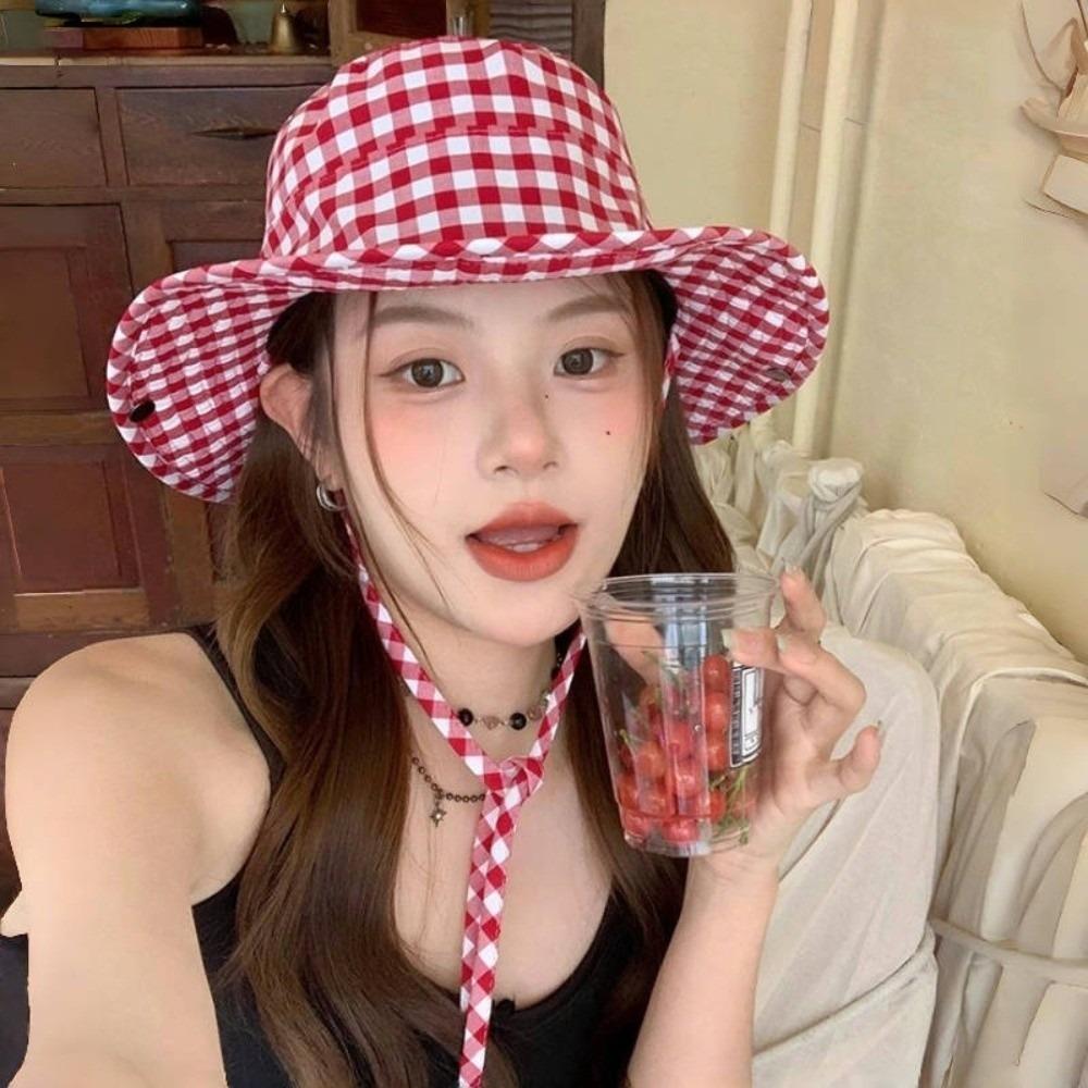 

Lace-up Fisherman s Hat Big Brim Summer Bucket Hat Sweet Sun Hat Women червоний