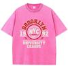 Womens Acid Wash T-Shirts Brooklyn University League Printing Tees Distressed Oversize Cotton Short Sleeve Trend Clothes