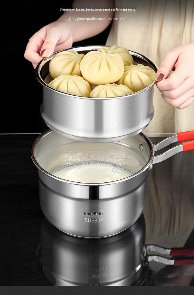 Stainless Steel Non-Stick Milk & Baby Food Pot, Food Grade, Thickened for Steaming, Cooking, Noodles, & Soup.