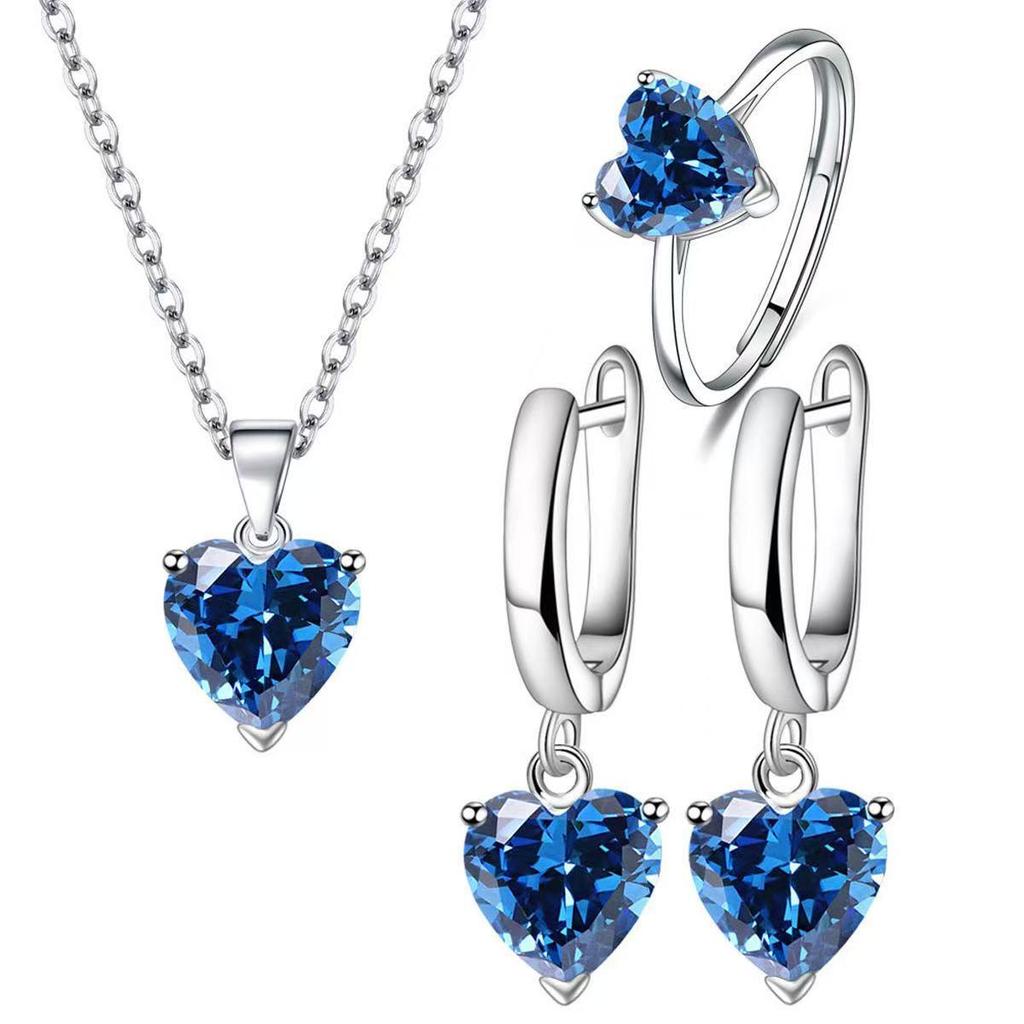 Zircon Heart Pendant Necklace & Ring Love Set for Women - 3 Piece Set