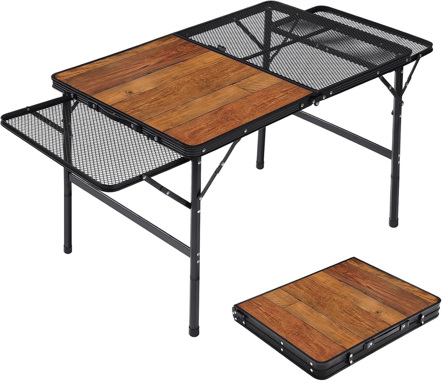 

Стол для кемпинга Taimonik Сетчатая сторона с местом для хранения Деревянная текстура Легкий Складной Компактный Уличный Складной Мини-столик Термостойкий Костровой Мини