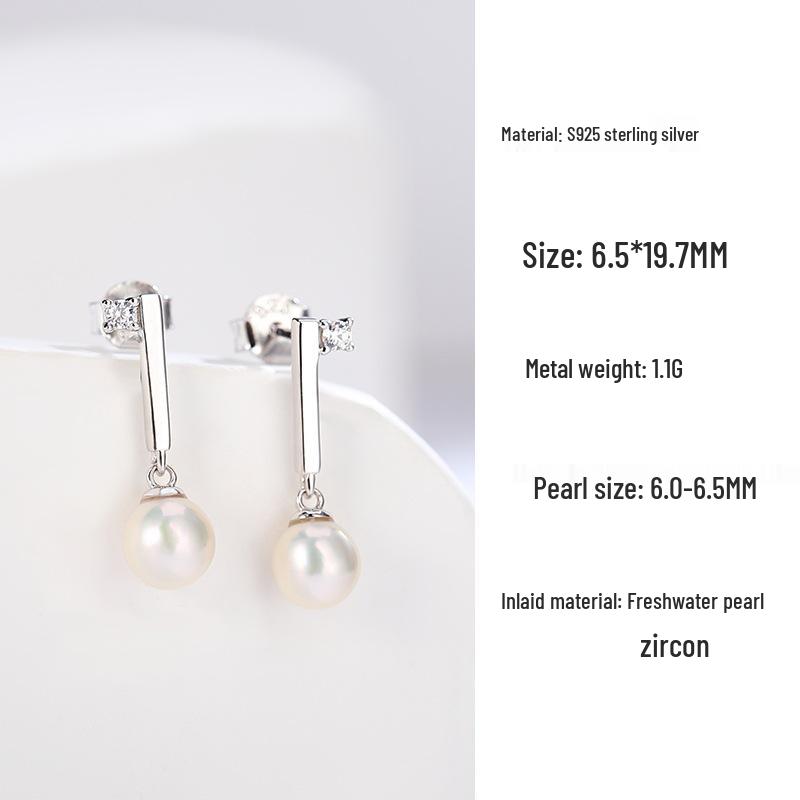 Japanese Korean Freshwater Pearl S925 Silver Geometric Long Dangle Earrings for Women 925 Silver
