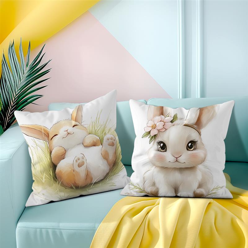 1 Pc Rabbit Pattern Easter Day Pillowcase Home Office Sofa Cushion Cover Living Room Decor Pillow Cover Happy Easter Decor