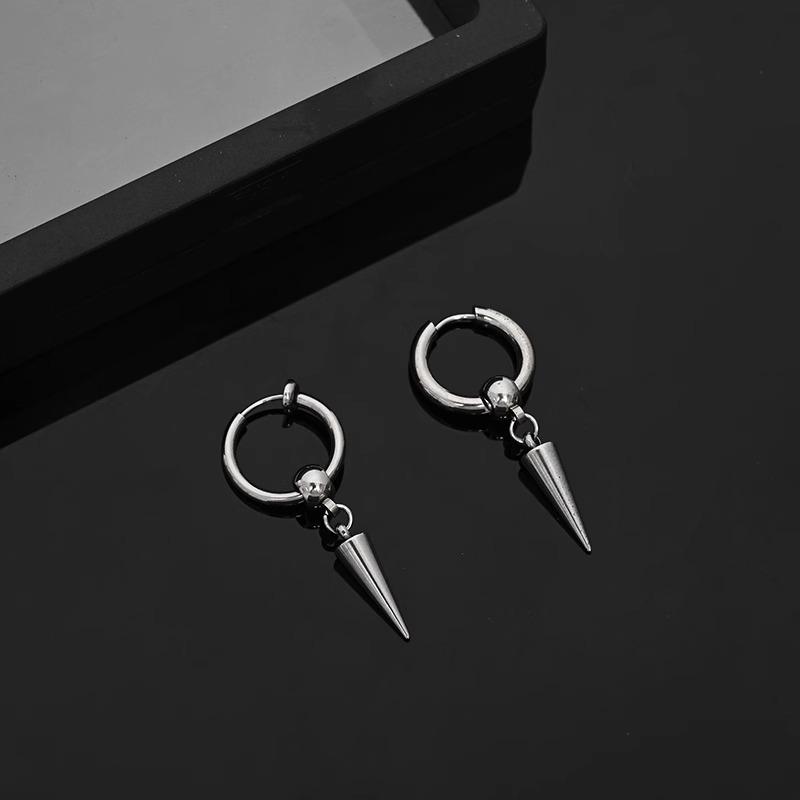Personalized Design Stainless Steel Rivets Cone Drop Dange Earrings for Men Punk Fashion Hip Hop Rock Party Jewelry No Fade