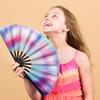 Ventilador Grande Dobrável Portátil Arco-Íris Ventilador de Mão Verão Ventilador de Refrigeração Decoração Adereços de Performance de Dança Kungfu Acessórios de Fantasia para Festa