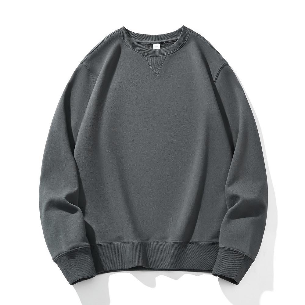 Men's 380g Heavyweight Pure Cotton Terry Retro Hoodie, Unisex Solid Color, Long Sleeve Round Neck, Customizable