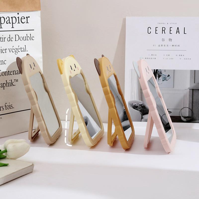 Bedroom Small Makeup Mirror - Cartoon Panda Ear Table Foldable Style, Student Dormitory & Office Use