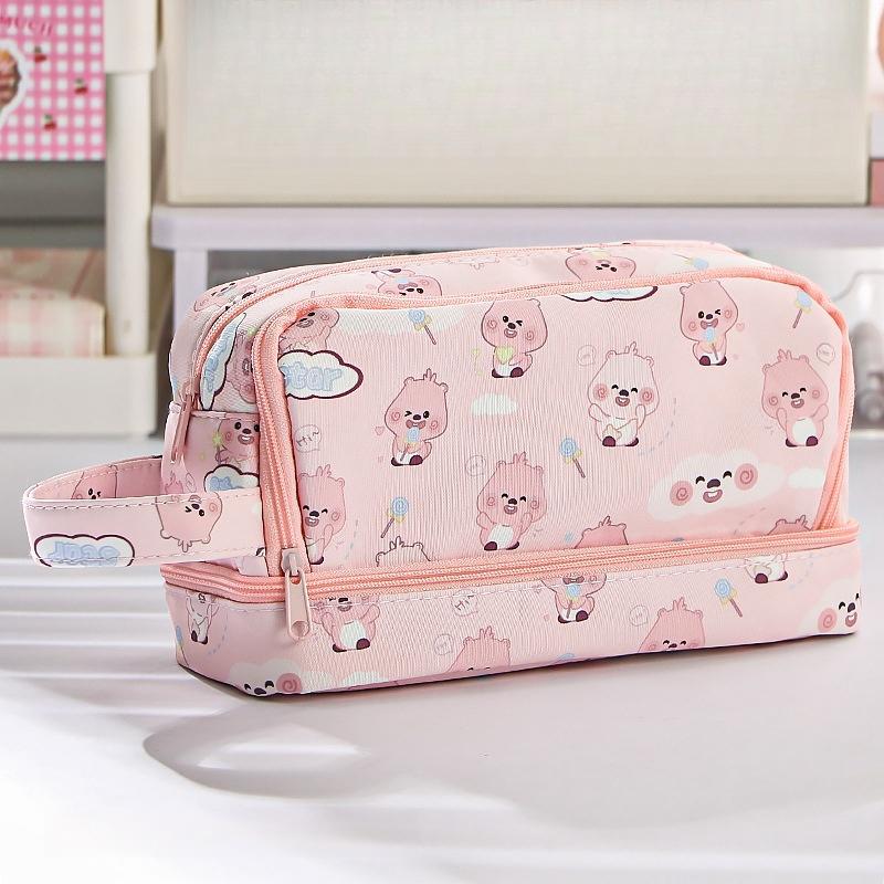 

Cartoon Pencil Bag Pen Case Capybara Happy Dog 3 Compartments Multi Mesh Slots Storage Pouch for Stationery School A7834 рожевий