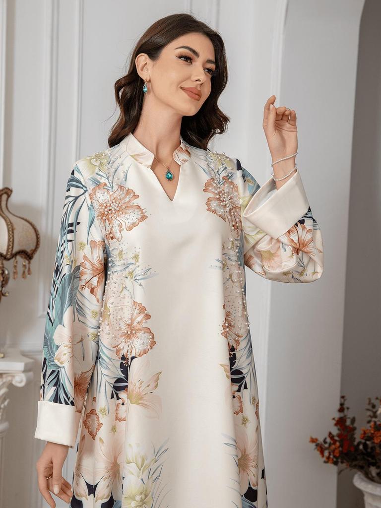 SW0910 Middle Eastern Inspired Muslim Women's Printed Abaya Dress