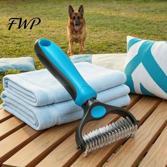 Dog Shedding Comb Pet Grooming Rake Double Sided Stainless Steel Blades Cat Deshedding Tool Undercoat for Dogs Cats Control Dematting Removal Brush