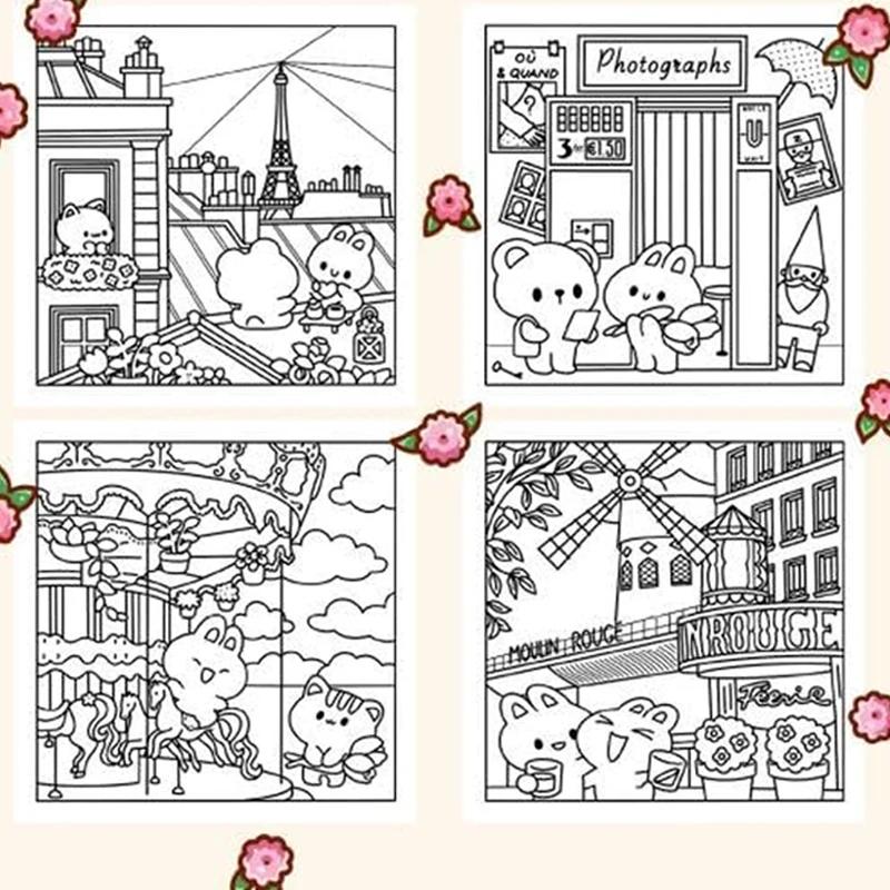 Cute Paris A Kawaii Coloring Book Adventure: Color Adorable Paris Landmarks and Cute Kawaii Characters Perfect for Kids Adult
