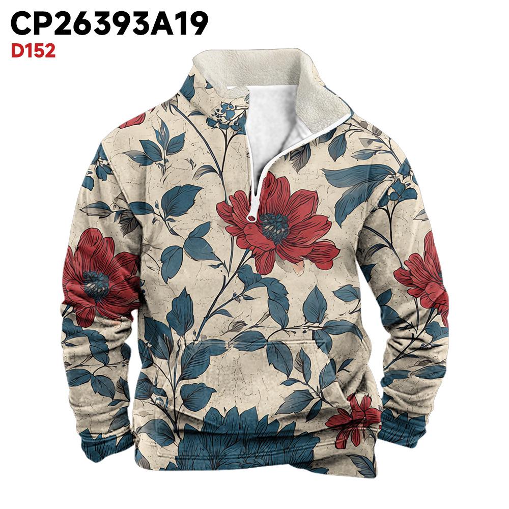 Men's British Autumn 2025 Stand Collar Arctic Fleece Half-Zip Hoodie with 3D Print