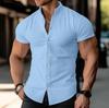 New Summer Cross-Border Men's Solid Color Short Sleeve Lapel Shirt for Teens - Cotton Linen