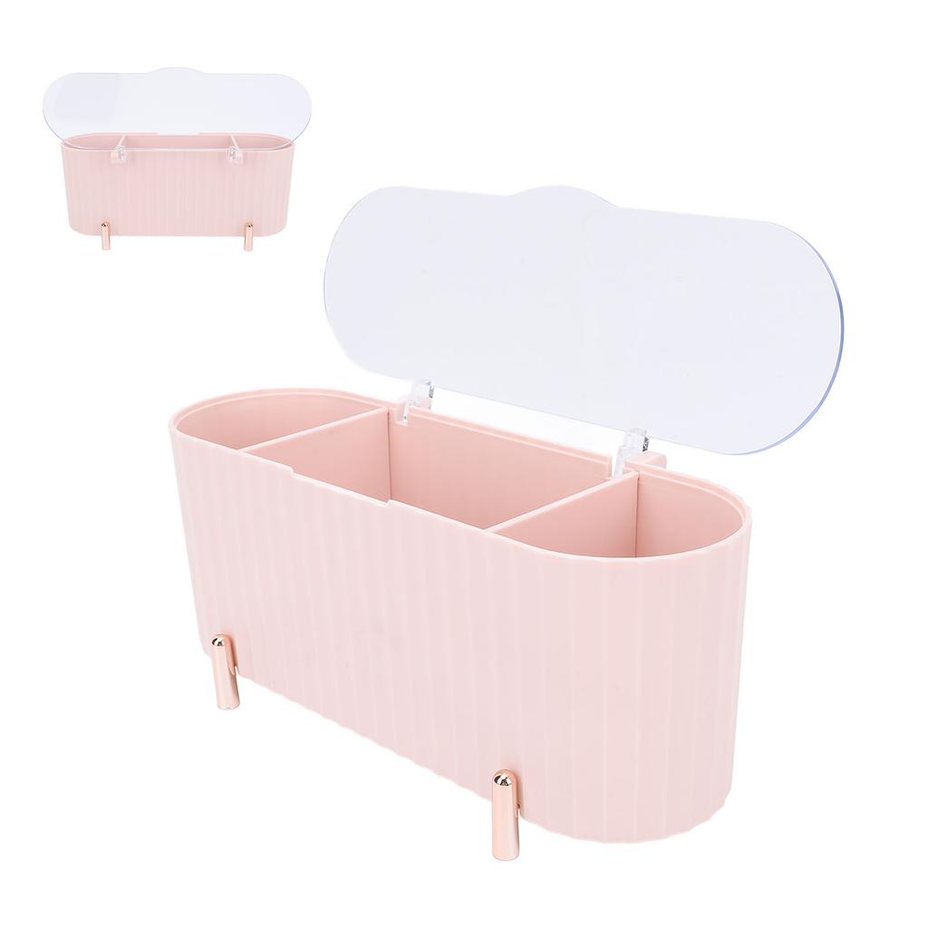 Pojemnik na waciki z dozownikiem i przezroczystą pokrywką, 3 przegródki, słoiki łazienkowe, wielofunkcyjny organizer na waciki kosmetyczne, waciki do uszu, okrągły, różowy