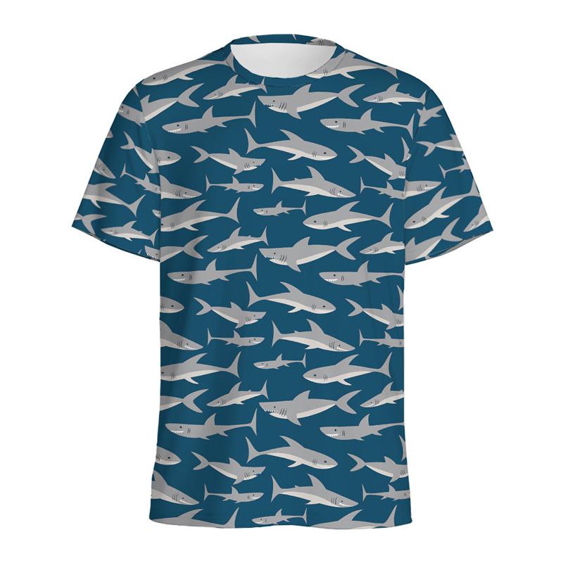 Cute Cartoon Shark 3D Printed T Shirt For Men Women Sea Animals Pattern T-Shirt Loose Short Sleeves Round Neck Tee Shirts Tops