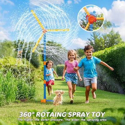 55" Windmill Water Sprinkler for Kids 360 Degree Spinning Splash Water Toy with 3 Blades Outdoor Backyard Summer Game