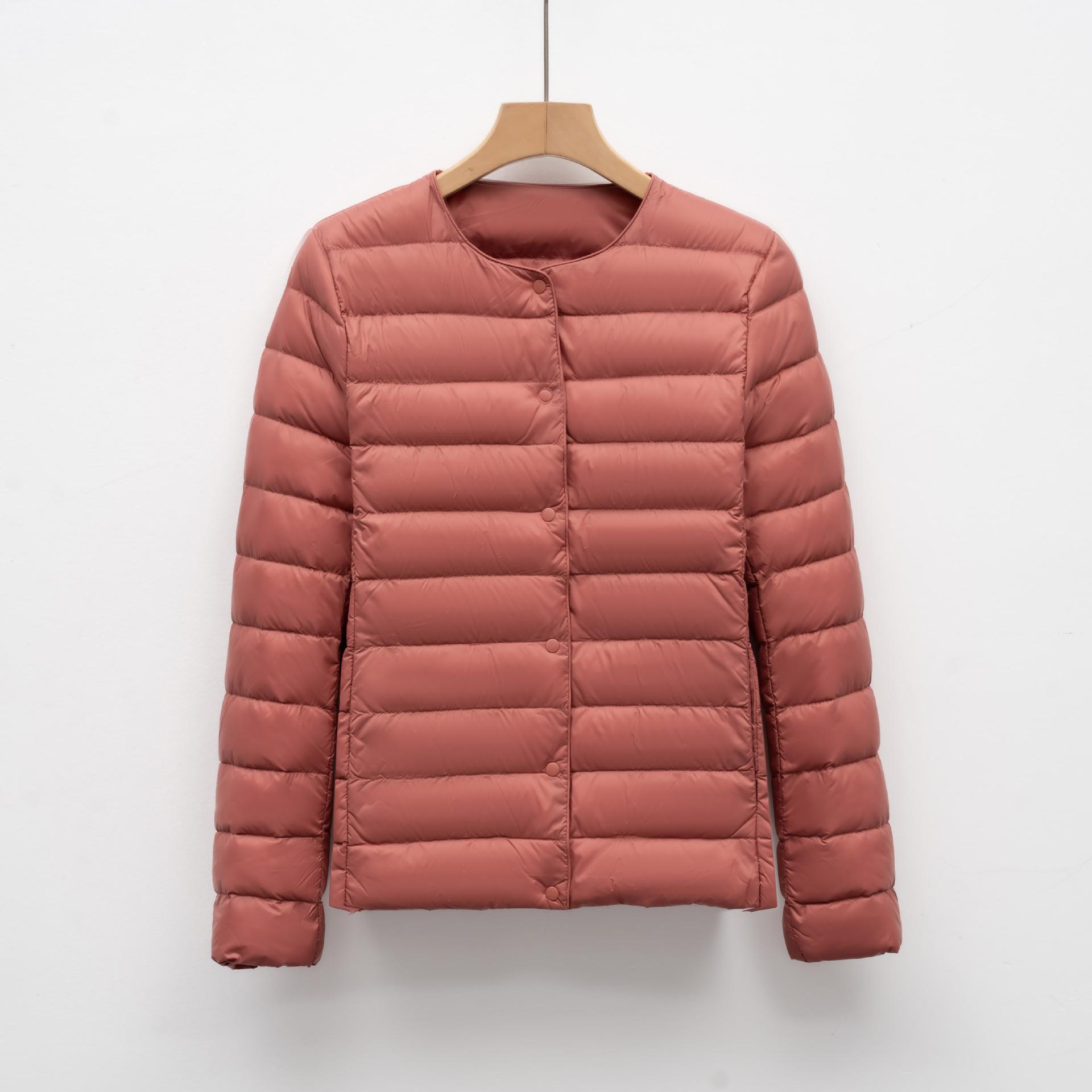 

Легкая женская короткая куртка с круглым вырезом на осень и зиму, теплая куртка с круглым вырезом, однотонный пуховик L красный