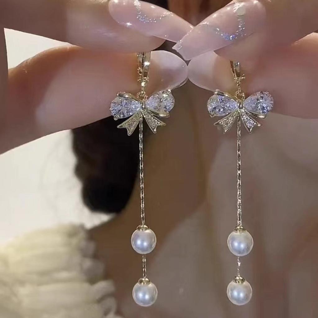 Shiny Crystal Zircon Butterfly Earring For Women Exquisite Imitation Pearl Flower Ginkgo Leaf Charm Earring Wedding Jewelry Gift