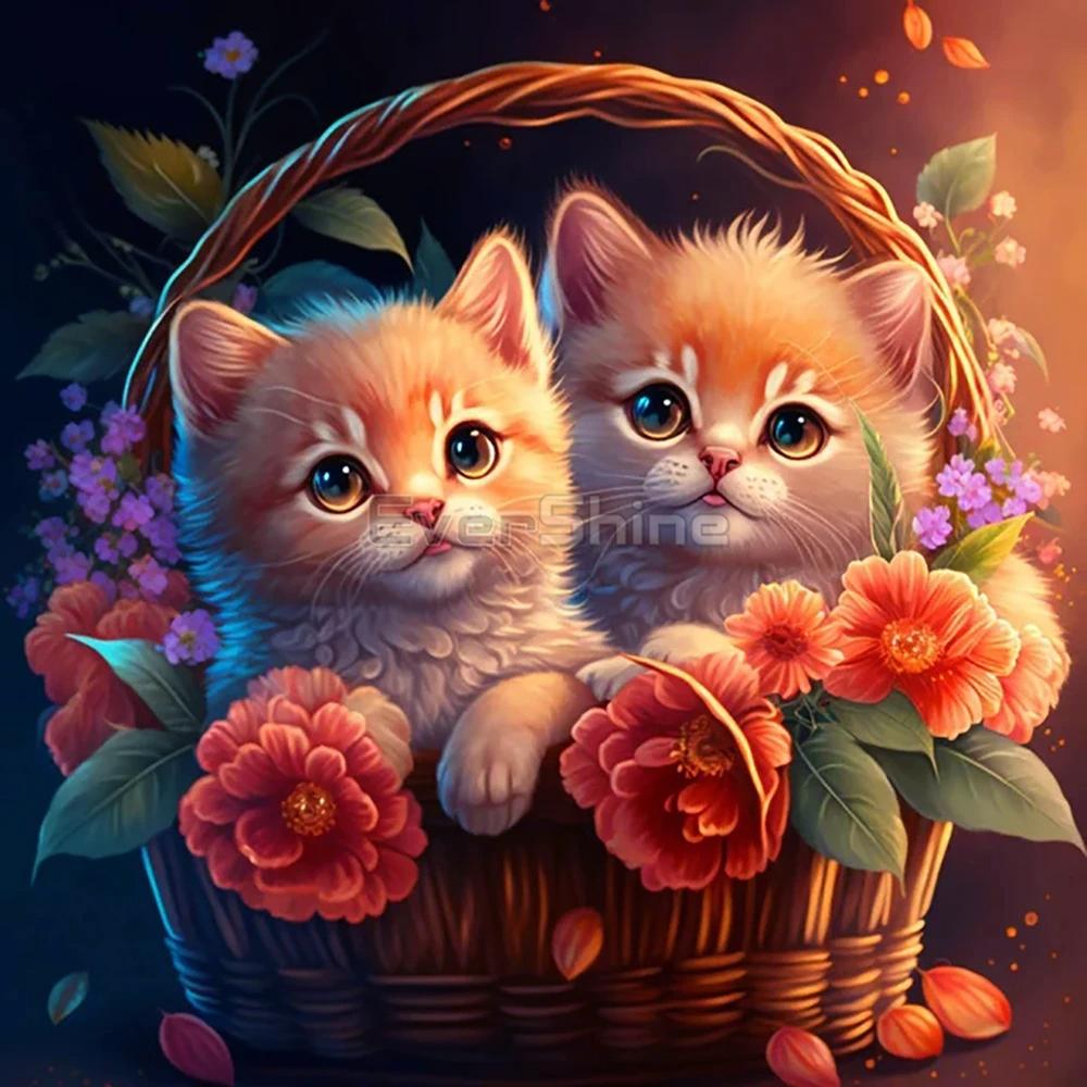 

EverShine 5D DIY Алмазная картина Тигр Кошка Стразы Картины Мозаика Животное Набор для вышивки крестом Вышивка Мультфильм Наклейки на стену Full Round 30x30CM