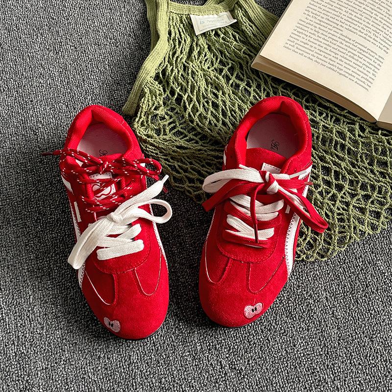 Trendy American Red Ballet Retro Argand Training Shoes Women's 2025 New Spring Versatile Sports and Leisure Board Shoes