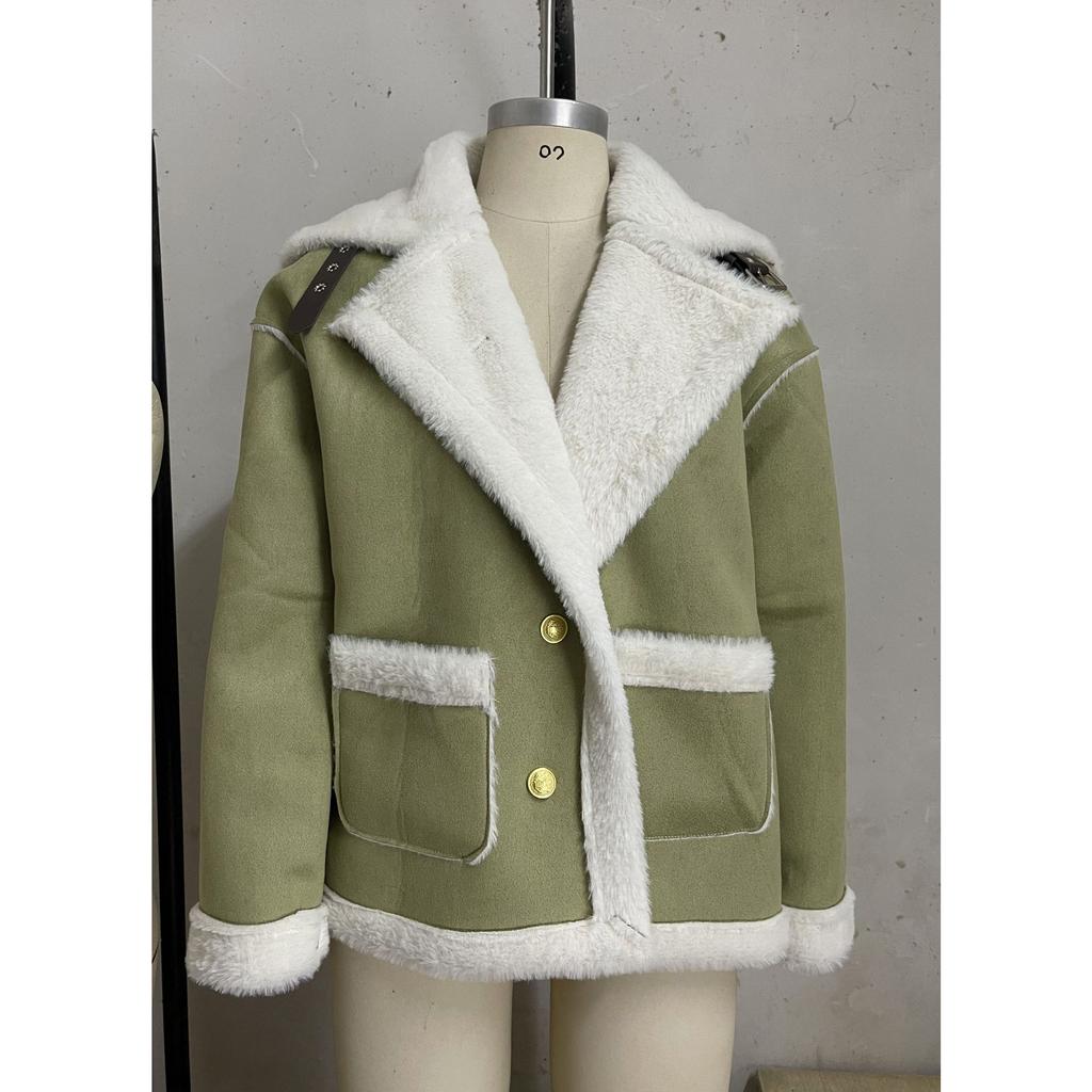 2026 New Women's Faux Fur Collar Jacket, Winter Warm Plush Cozy Casual Outwear with Fashionable Lapel Design for Cold Weather