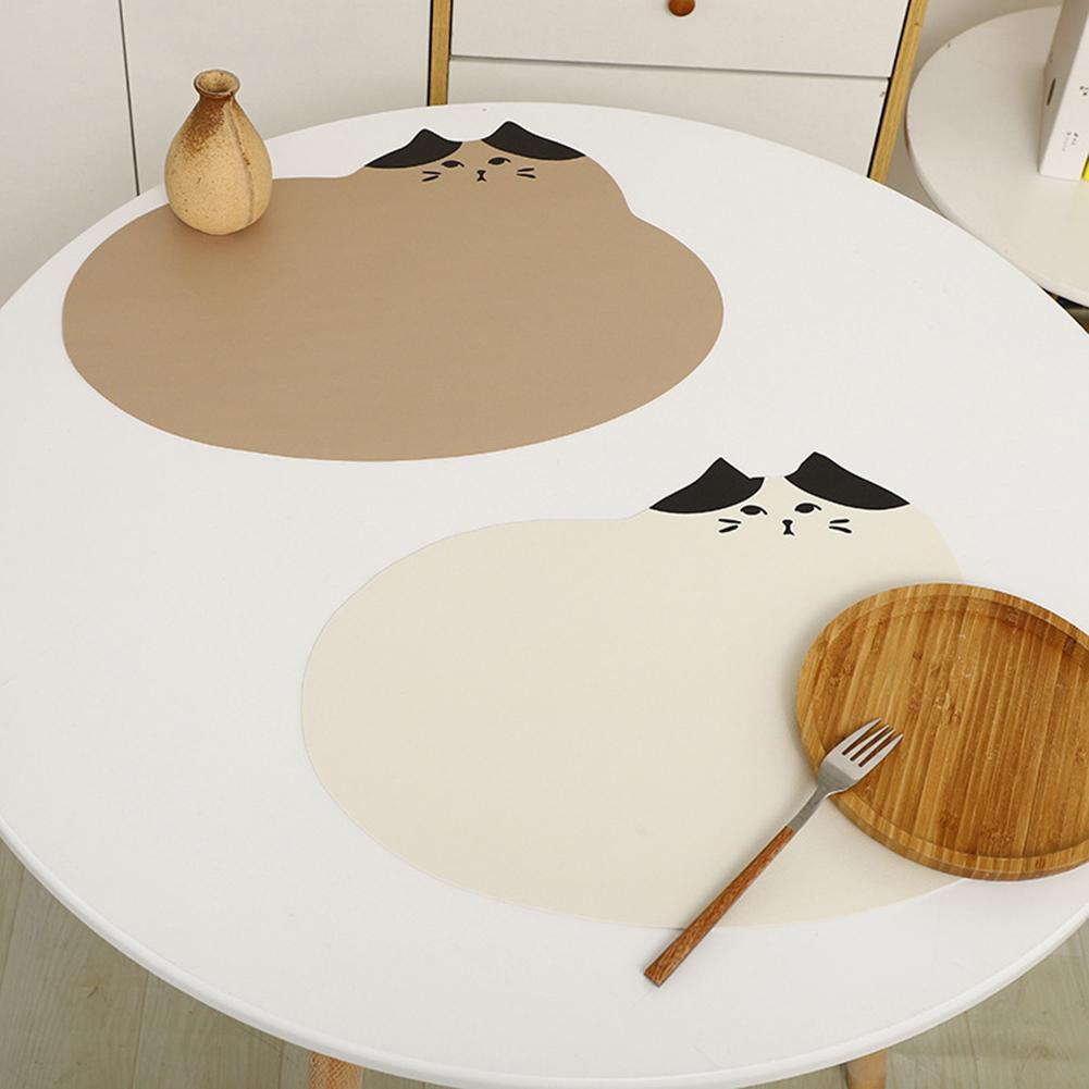 Niedliche Cartoon Katze Platzmatte Wasserdicht Hitzebeständig PU Leder Tischmatte