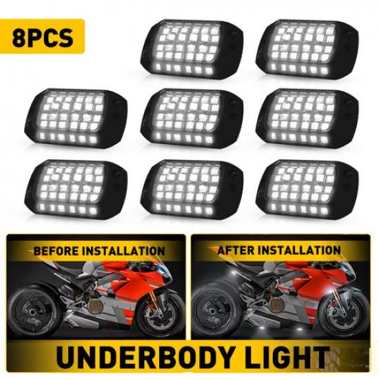 8Pods Pure White 36LED Rock Lights Underglow Underbody System Car Truck Lighting