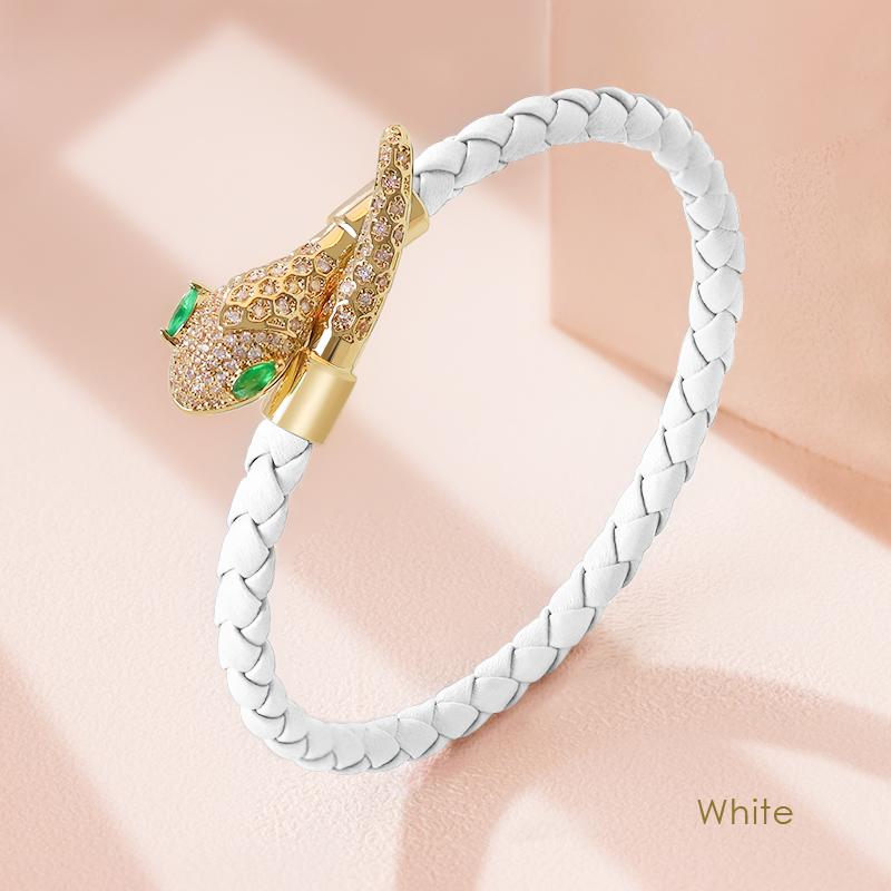 High Quality Snake Head Open Bracelets for Women New Trendy Genuine Braided Leather Bracelet Jewelry Gift Fashion Accessories