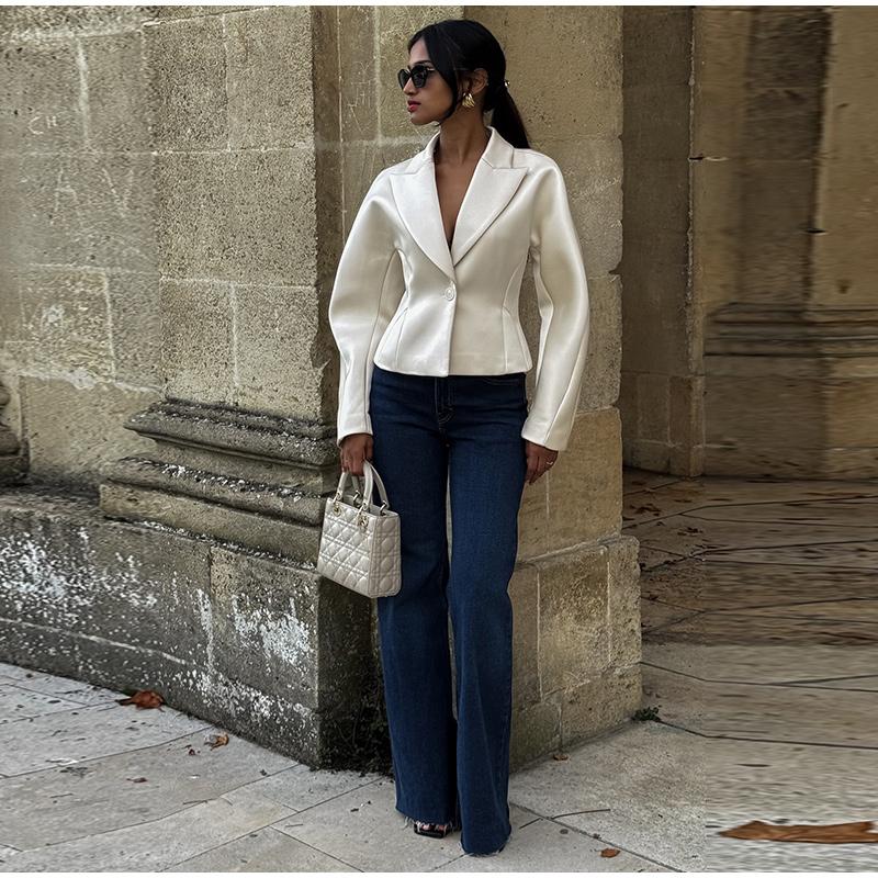 Summer Women's Blazer Lapel Single Button Short Suit Jacket Commuter Long Sleeve Slim Fit Thin Jacket