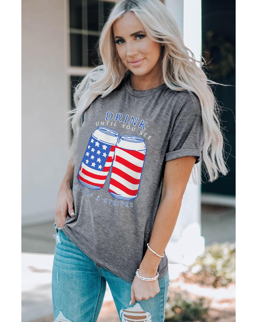 Azura Exchange Gray USA Flag Drink Cans Slogan Graphic Tee