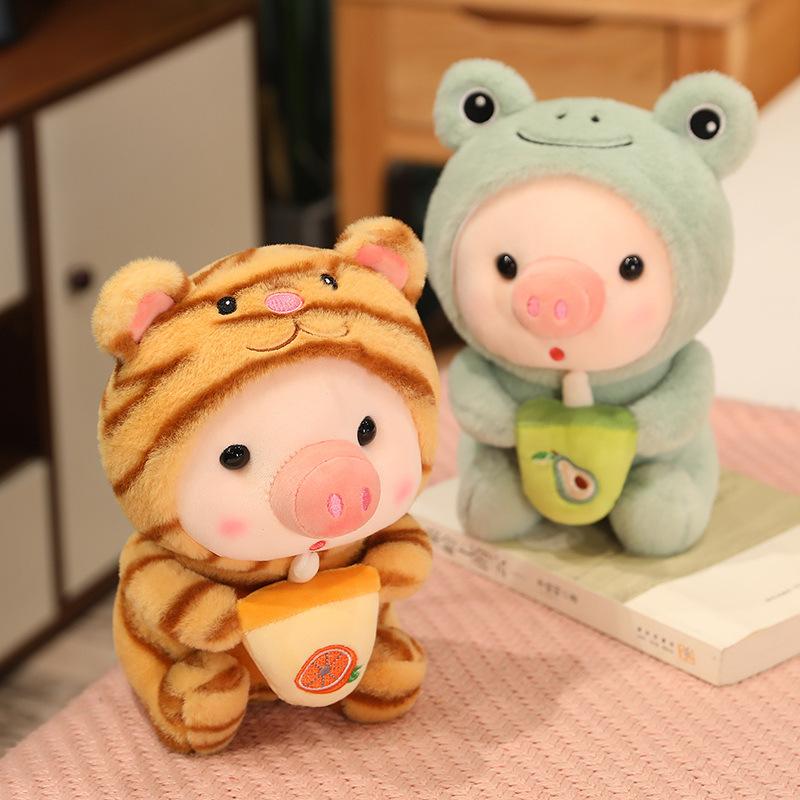 Cute Animal Fruit Boba Tea Bubble Plush Pig Toy Kawaii Sleeping Pillow Cushion Soft Plush Pig Toy