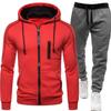 2026 Men's Casual Zipper Hoodie & Sweatpants Set - Solid Color