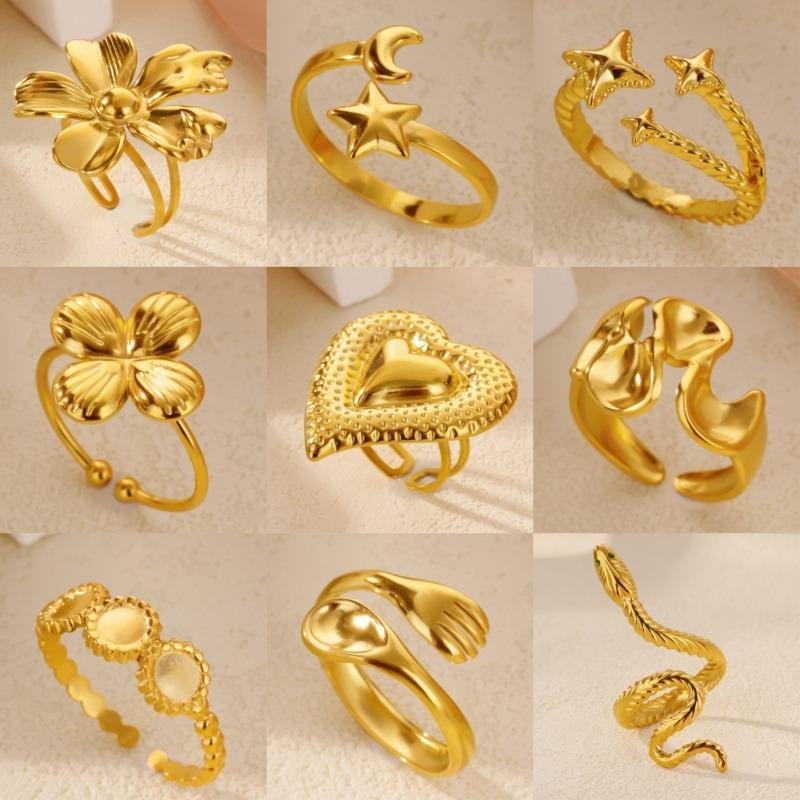 Stainless steel gold-plated geometric star flower ring women's high-end sense niche ring titanium steel hand jewelry