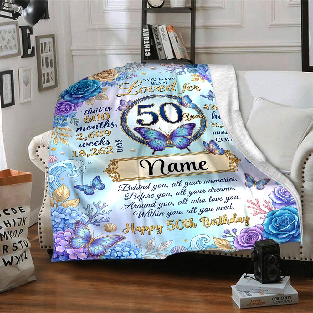 Happy 50Th Birthday Blanket Customize Your Name Warmthful Decor Perfect For Sofa Couch Office Bed Picnics For All Occasions Stylish Decor Perfect Gift