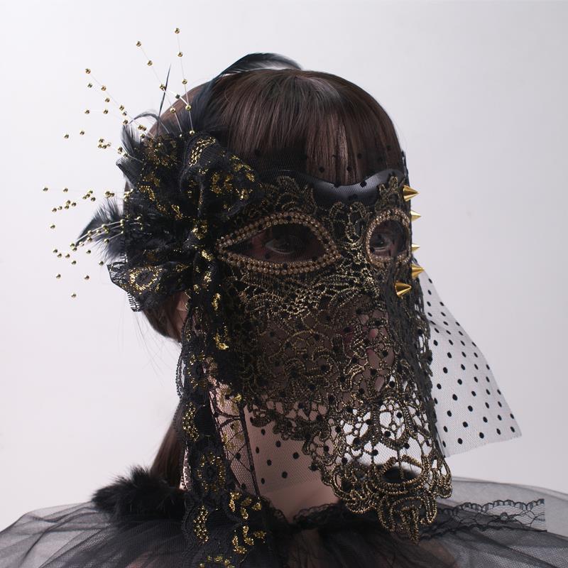 Halloween Gold Full Face Mask: Mysterious Singer Dance Veil for Adults