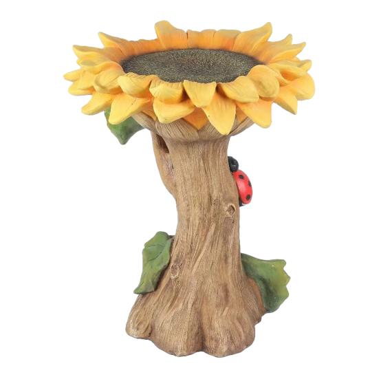 Garden Bird Bath Bowl Outdoor Raccoon/Sunflower/Cat/Owl Statue Resin Tree Stump Bird Feeder Fountains for Backyard Patio Lawn Decor