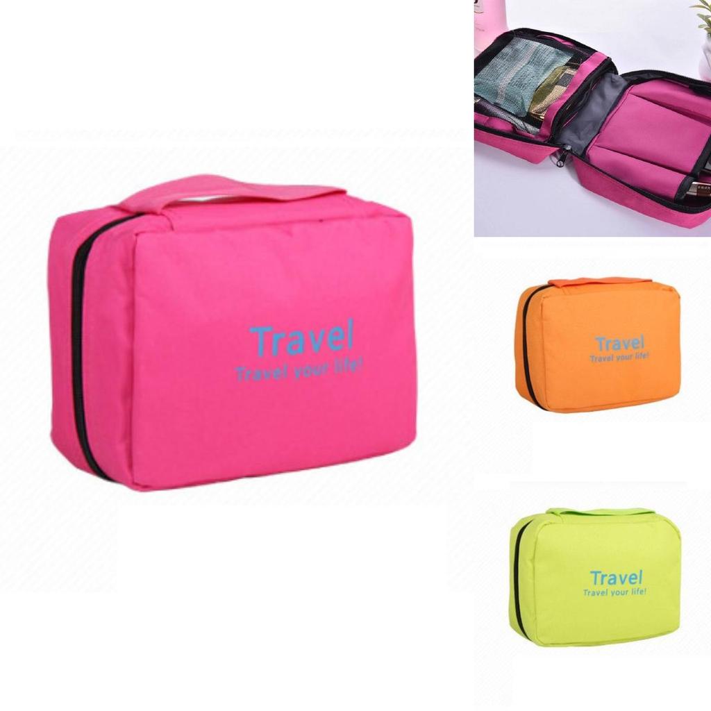 Spacious Travel Cosmetic Bag Cube Shaped High Density Oxford Cloth For Bathroom Bedroom