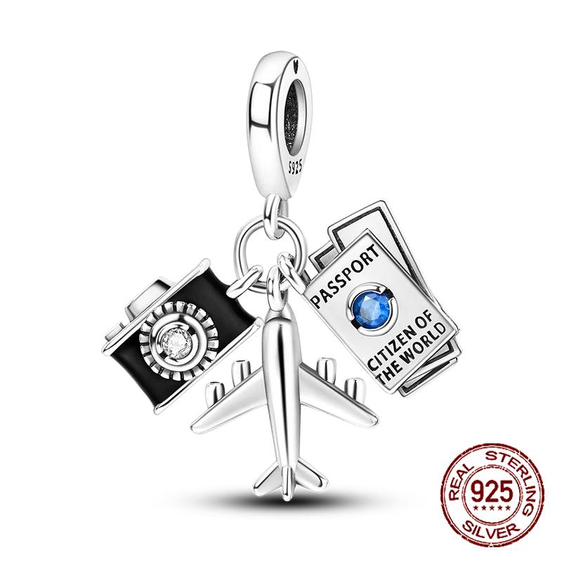 Inlaid Zircon Charm Beads Copper Color Love Heart Snake Dangle Fit Original Bracelet Charms Pendant Jewelry